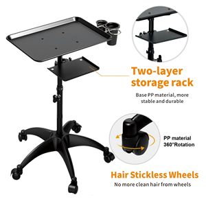 Carrito de belleza con bandeja de salón de altura ajustable giratoria de peluquería negra de alta calidad - Product Image 2