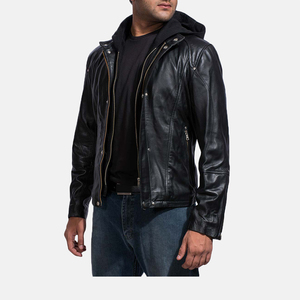 Blousons en cuir d'hiver simples et élégants pour hommes, coupe décontractée, confortables, à capuche, de haute qualité, avec logo frontal, meilleur prix - Product Image 6