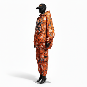 Ensemble coupe-vent pour femmes, polyester léger tissé GSM respirant, imprimé orange sur toute la surface, veste et pantalon, ensemble coupe-vent grande taille - Product Image 4