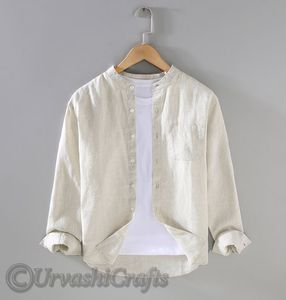 อินเทรนด์การออกแบบใหม่เสื้อแฟชั่นสําหรับชายผ้าฝ้ายลินินแขนยาวเป็นมิตรกับสิ่งแวดล้อมฤดูใบไม้ผลิฤดูใบไม้ร่วงเสื้อลําลองผู้ชายจํานวนมาก - Product Image 3