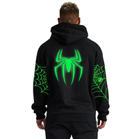 Hoodie Pria Reguler Sablon Sutra 350gsm Bahan Fleece Katun 100% Ramah Lingkungan Berhias Berlian Imitasi Laba-laba Halloween Musim Dingin Kustom OEM