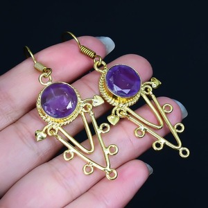 Pendientes giratorios de amatista con piedras preciosas hechas a mano de Plata de Ley 925 sólida para mujeres y niñas, pendientes de plata estampados 925, joyería - Product Image 3