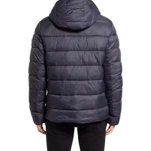 Chaqueta acolchada de Invierno Azul personalizada OEM para hombre estilo formal con capucha y logotipo frontal cálido y asequible - Product Image 3