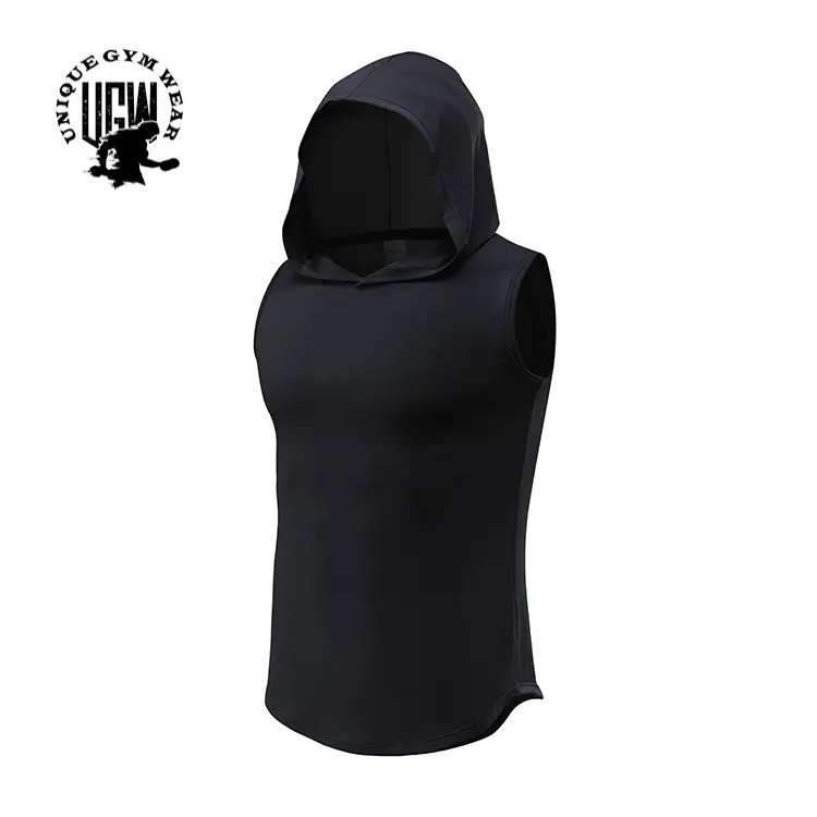 Hoge Kwaliteit Werken Mouwloze Fitness Slijtage Hoodie Mannen Gym Dragen Stringer Vest Workout Mouwloze Polyester Hoodie