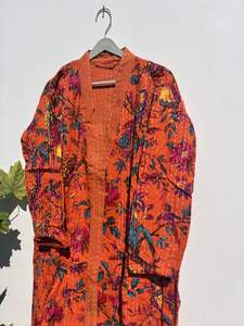 Belle main oiseau imprimé Kantha point Robe longue coton Kantha matelassé Robe femmes veste d'hiver vêtements de plage Robe - Product Image 2