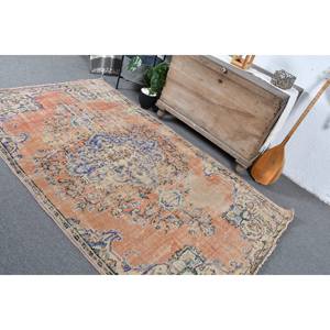 Alfombra turca clásica naranja azul Vintage 4,6x7,6 pies Alfombra de lana de retazos para sala de estar con respaldo de látex para uso en el automóvil - Product Image 4