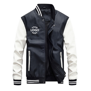 Abrigo cortavientos de PU de lana de utilidad de invierno para hombre con bordado personalizado, chaqueta Bomber de cuero de calle con cuello levantado y cierre de cremallera - Product Image 4