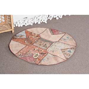Tapis Vintage Bohème Laine 3.3X3.3 pieds Beige Marron Patchwork Design pour Grande Surface pour Entrée Couloir Peluche Tapis Latex - Product Image 3