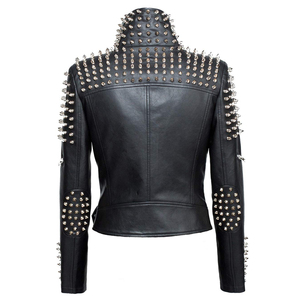 MOQ bajo Chaquetas de cuero con tachuelas y cremallera Vintage para mujer Venta caliente Diseño personalizado Chaqueta de cuero cálida para mujer - Product Image 3