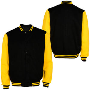 เสื้อแจ็คเก็ตเบสบอลแบบ Varsity ผ้าวูลสีเหลืองปะติดปะต่อพร้อมโลโก้สั่งทำ แขนหนังคุณภาพสูง OEM เสื้อแจ็คเก็ต Letterman เสื้อแจ็คเก็ต Varsity สำหรับผู้ชาย - Product Image 2