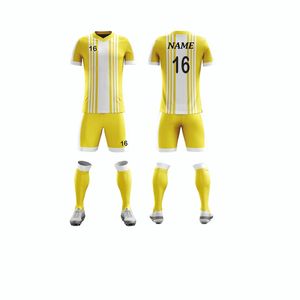 Nouvel ensemble de maillots de football uniformes de football rouge, jaune, vert, bleu et blanc sublimé imprimé - Product Image 3