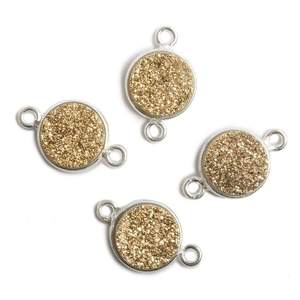 Bisel de piedra Druzy dorada 11X11MM doble bucle 925 pulsera de piedras preciosas de plata esterlina conector accesorios de joyería plateados tamaño de 5mm - Product Image 2