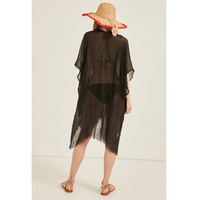 Pareo de playa negro atemporal con flecos, caftán transparente con borlas, pareo de natación, sarong duradero con tacto de algodón, enrollado a mano, tradicional de verano