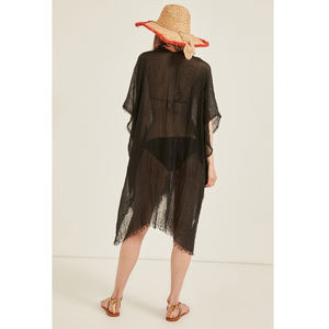 Pareo de Playa Negro Atemporal con Flecos, Kaftán Transparente con Borlas, Cubrebañador, Sarong Duradero con Sensación de Algodón, Bordes Enrollados a Mano para Verano - Product Image 3