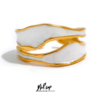 White Enamel Creative Irregular 316 Stainless Steel <b>Open</b> <b>Ring</b> for Party - Product Image 1