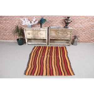 Alfombra Vintage de 4.2x3.5 pies, Alfombra Turca Pequeña, Alfombra Oriental de Lana Roja Marrón - Product Image 2