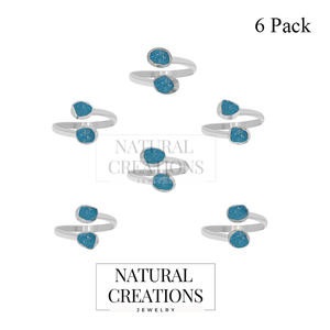 925 argent sterling forme naturelle néon apatite anneau lunette réglage Style classique pour fiançailles anniversaire cadeau paquet de 6 - Product Image 2