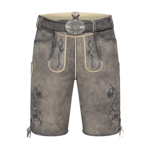 High Quality Men's Genuine Leather Lederhosen <b>Shorts</b> Authentic German Oktoberfest Outfit Bavarian Embroidery High Street Style - Product Image 1