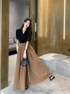 Pantalones Casuales para Mujer, Cintura Alta Elástica, Transpirables, Nuevo Estilo de Verano, Color Marrón, Holgados, Rectos - Product Image 6