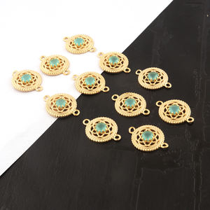 Ndian-abalorio de piedra redonda para joyería, Conector de diseño de Calcedonia, ajuste de garra chapada en oro con conectores de doble bucle - Product Image 4