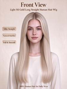 Peluca de Cabello Humano Largo y Liso de Lujo en Rubio Claro para Mujer - Product Image 1