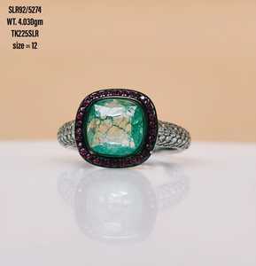 Bague plaquée or 18k, bijoux Offre Spéciale, forme naturelle, pierre verte avec diamant de Zircon, bague en argent Sterling 925 - Product Image 1