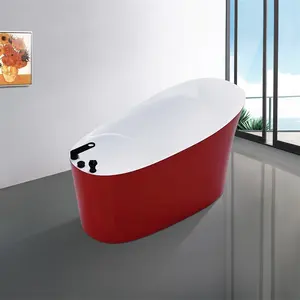 멋진 욕실 욕조 현대적인 디자인 무료 스탠딩 마사지 욕조 수도꼭지 구멍이있는 레드 컬러 아크릴 욕조