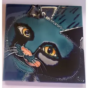 Azulejo de cerámica colorido 6x6 Nueva cara de gato Arte de pared decorativo como regalo contra salpicaduras Acento de pared - Product Image 1