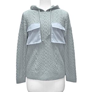 À la mode personnalisé prix compétitif femmes tricoté laine alpaga mélange grosses côtes attacher cravate à capuche cou à manches longues pull - Product Image 1