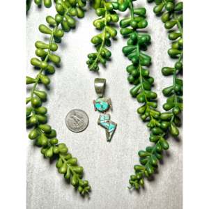 Handmade #8 Turquoise & Rose Gold Pendant Princess Cut Diamond Bezel Set Ethnically Styled Navajo Made Sterling <b>Silver</b> <b>Charm</b> - Product Image 2