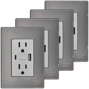 Presa doppia, MXIOB-004, 4 pezzi, presa USB A/USB C/Duplex, 110/125-250VAC, 15A, 50/60Hz, 5VDC, 3A, Argento, Acciaio inossidabile - Product Image 1
