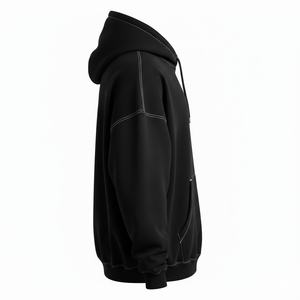 New Design Fashion <b>Black</b> Regular Fit Men's 100% Cotton 360 GSM Heavyweight Winter <b>Plain</b> Dyed Pullover <b>Hoodie</b> White Stitching - Product Image 3