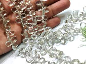 Perles de haute qualité en améthyste verte naturelle, forme poire facettée, 7 x 11 mm, marque EMINENT JEWEL, vendues par brin de 8 pouces - Product Image 3