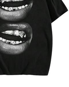 T-shirt surdimensionné à imprimé graphique lèvres noires personnalisé pour homme, streetwear, coton, manches courtes, décontracté, coupe ample, mode moderne, haut de t-shirt - Product Image 6