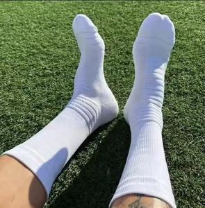<b>White</b> Athletic <b>Socks</b> With Anti-Slip Geometric Pattern Knitted Cotton Spandex <b>Men's</b> Sports Crew <b>Socks</b> Summer Use - Product Image 2