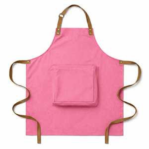 Tablier rose avec poche avant, en coton tissé, style simple, lavable en machine, pour la cuisine et l'usage quotidien - Product Image 1