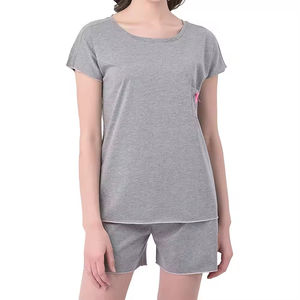 Ensemble décontracté en toile pour femme, 100 % personnalisé, au-dessus du genou, avec logo personnalisé, 2 pièces, manches courtes, couleur unie, écologique, service OEM - Product Image 4