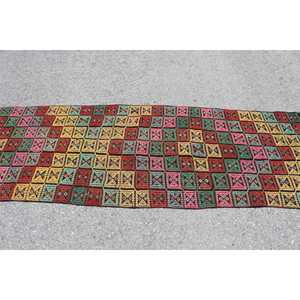 Turkish <b>Runner</b> Rug 2.6x7.8 ft, <b>Red</b> Green Oriental Rug Wool - Product Image 3