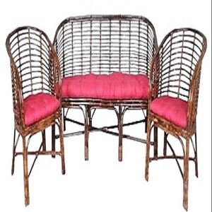 Handicraft Cane Beautifully Designed Pink Cushioned 3 <strong>Sitter</strong> + 2 No Single Chair Cane Sofa Set for Home Living Room Resort Sofa