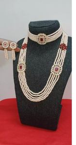 Conjunto de collar combinado largo corto chapado en oro al por mayor de fabricante indio para mujer ropa de fiesta - Product Image 3