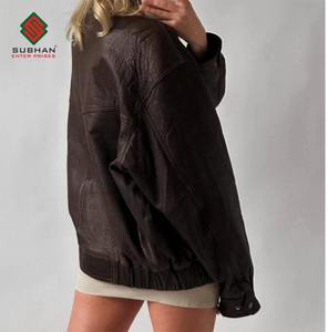 Blouson aviateur décontracté en cuir synthétique pour homme, style vintage des années 90, marron vieilli, coupe oversize, fermeture éclair, service OEM - Product Image 4