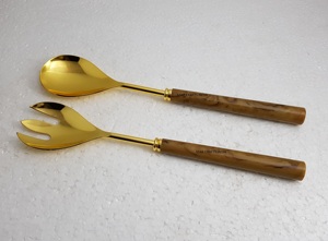 Cuillères de service plates à salade en acier inoxydable d'Inde Acier inoxydable brillant plaqué argent avec manche en résine - Product Image 5