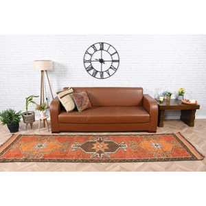 2.9x10.2 ft Vintage Patchwork Runner Rug Eco-Friendly Orange <b>Brown</b> Turkish Solid <b>Wool</b> with Latex Backing - Product Image 1