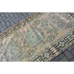 Alfombra Turca Vintage de Lana Azul, 4x10.4 pies - Product Image 5