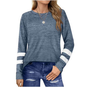 Sweats femmes couleur bloc col rond hauts à manches longues automne chemises confortable pull sweats tenue décontracté élégant - Product Image 1