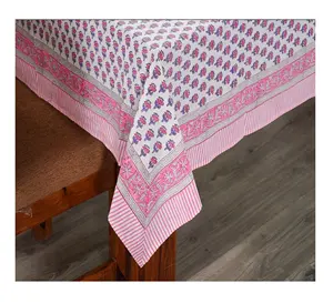 인도 제조 100% 천연 코튼 핸드 블록 인쇄 식탁보 꽃 디자인 맞춤형 장식 사각형 식탁 커버
