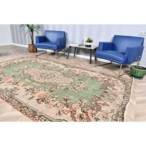 Vintage Rug, 5.5x9.4 ft Large Rug, Green <b>Brown</b> <b>Wool</b> Rug - Product Image 3