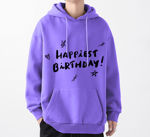 Sweat à capuche unisexe imprimé « Happy Birthday », coupe oversize en coton French Terry, décontracté, pour l'automne, avec poche avant - Product Image 4