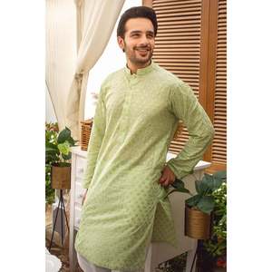 Pantalones de traje de corte recto con estampado verde menta para hombre Tarish - Product Image 1