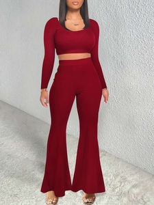 <b>Womens</b> Long Sleeve <b>Crop</b> Top & High-Waist Flare Pants and Zip Hoodie & High-Waisted <b>Legging</b> Set - Product Image 6